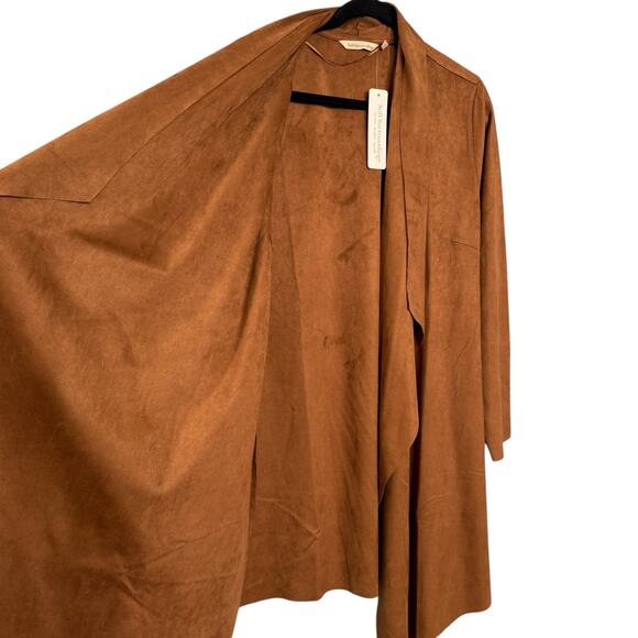 Soft Surroundings‎ L Faux Suede Open Front Long Jacket Brown Western Beth Dutton - Picture 7 of 10